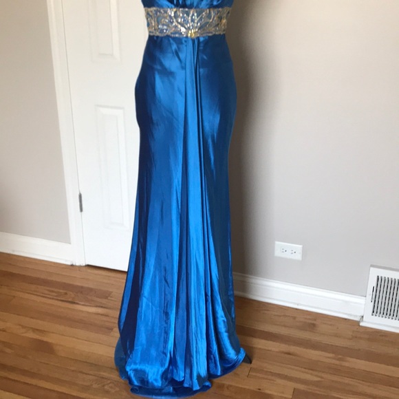 ✈️Satin Train Bead Halter Embellish Mermaid T-strap Flare Gown Wedding colorful - Picture 5 of 8